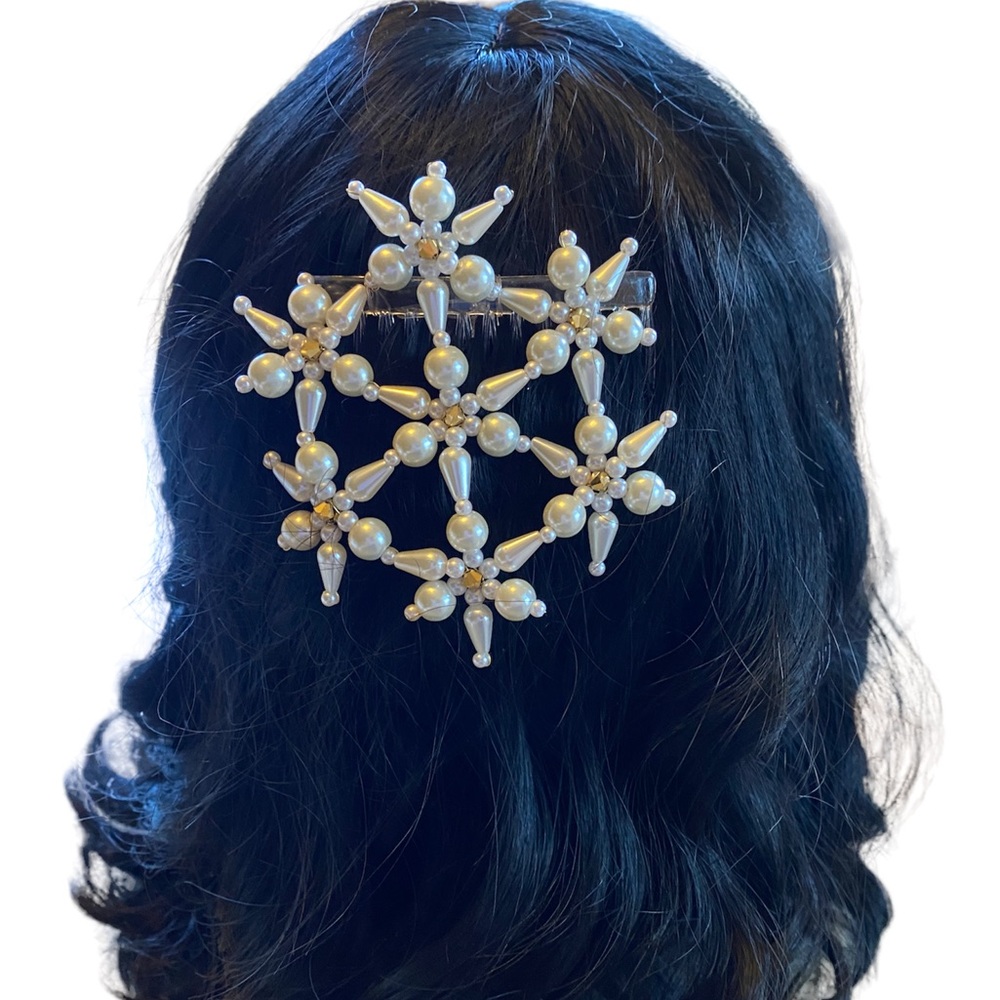 New handmade white color beaded floral design wedding hairpiece / kippah